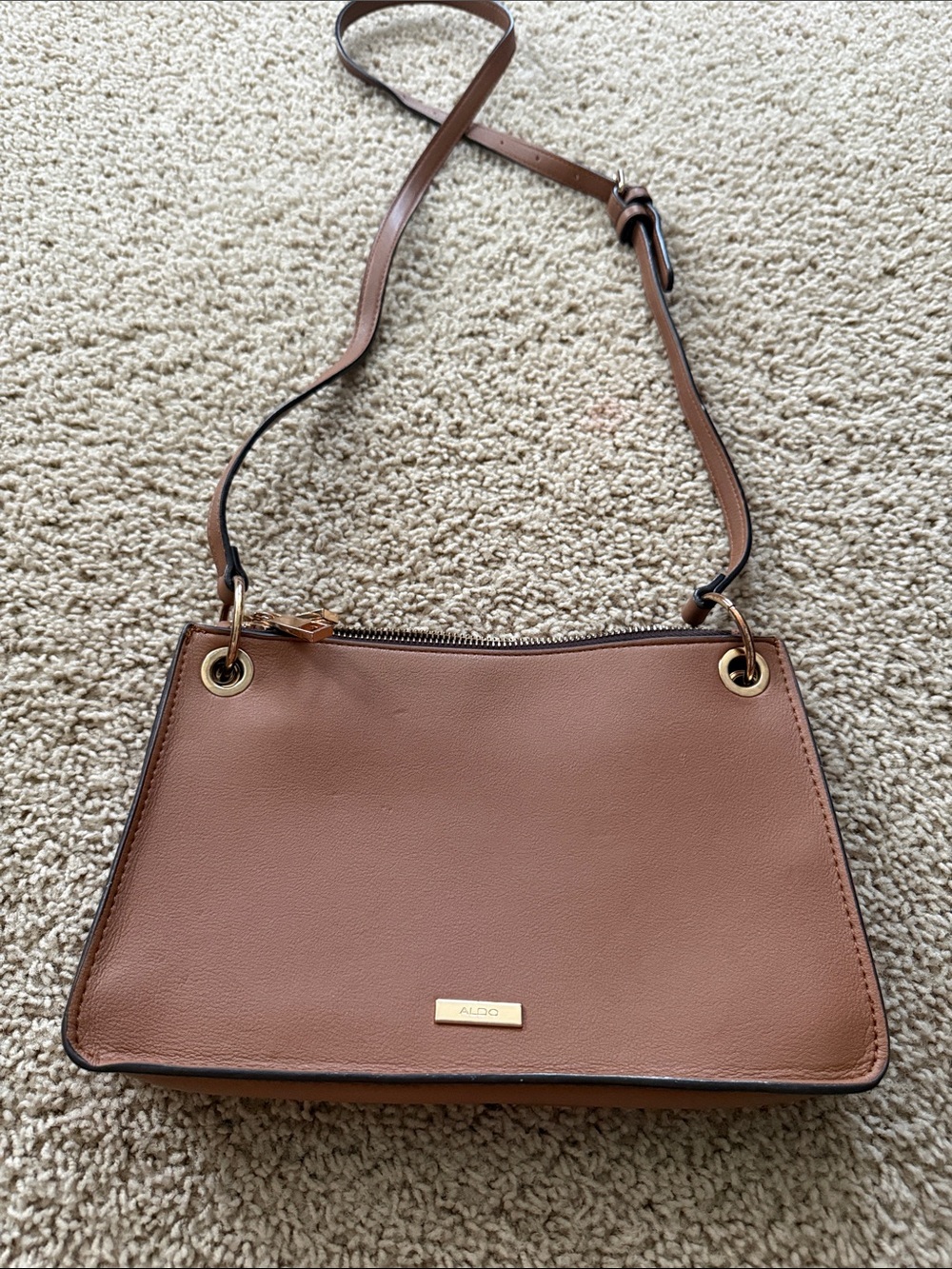 ALDO Tan Brown Leather Shoulder Bag with Gold Hardware